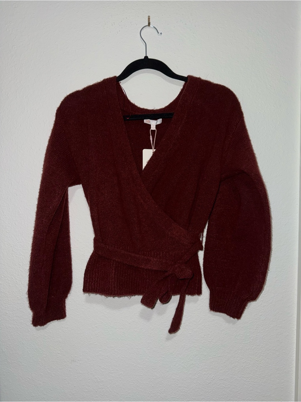 Gianni Bini Burgundy Wrap V-Neck Sweater with Tie